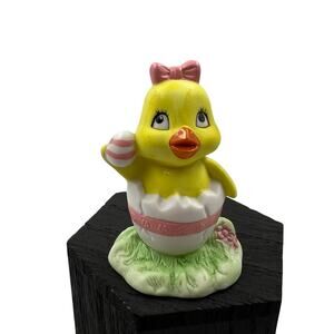 Vintage Ceramic Spring Easter Egg Hatching Yellow Chick 4 Inch Figurine